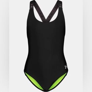 Little Girls' Under Armour One-Piece Black Racerback Swimsuit. Size 4 NWT